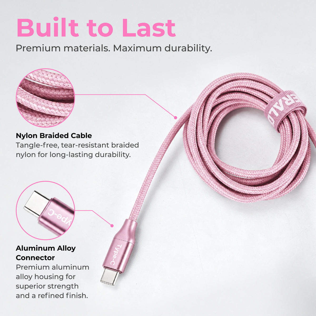 Emerald 6ft Braided USB-A or USB-C to USB-C (Type-C), Fast Charging & Data Syncing Cable