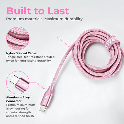 Emerald 6ft Braided USB-A or USB-C to USB-C (Type-C), Fast Charging & Data Syncing Cable