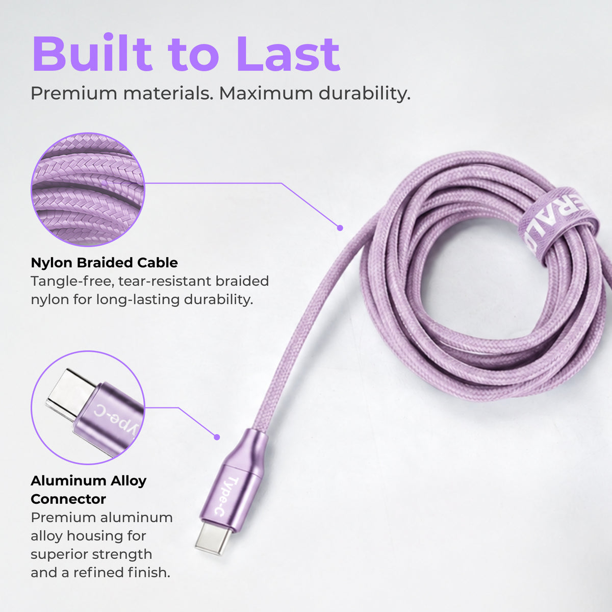 Emerald 6ft Braided USB-A or USB-C to USB-C (Type-C), Fast Charging & Data Syncing Cable