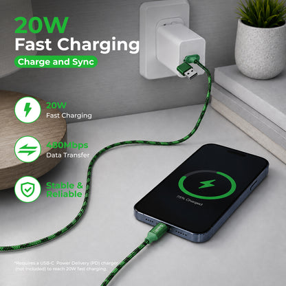 Emerald 10ft Braided USB-A or USB-C to Lightning, Fast Charging & Data Syncing Cable Compatible with iPhone