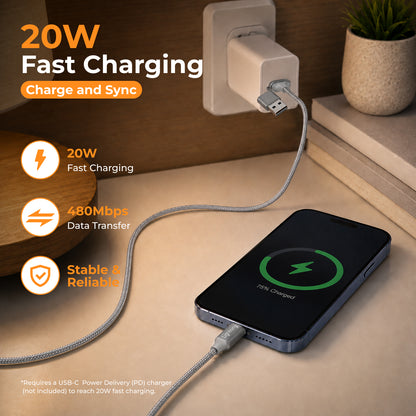 Emerald 10ft Braided USB-A or USB-C to Lightning, Fast Charging & Data Syncing Cable Compatible with iPhone