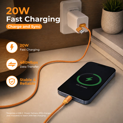 Emerald 10ft Braided USB-A or USB-C to Lightning, Fast Charging & Data Syncing Cable Compatible with iPhone