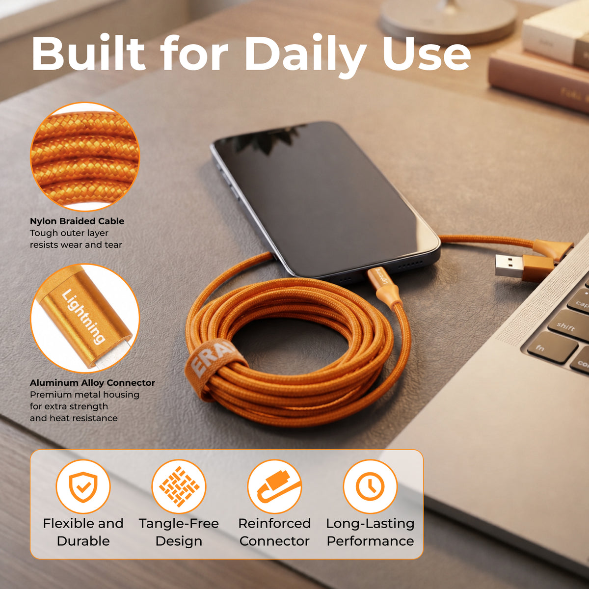 Emerald 10ft Braided USB-A or USB-C to Lightning, Fast Charging & Data Syncing Cable Compatible with iPhone