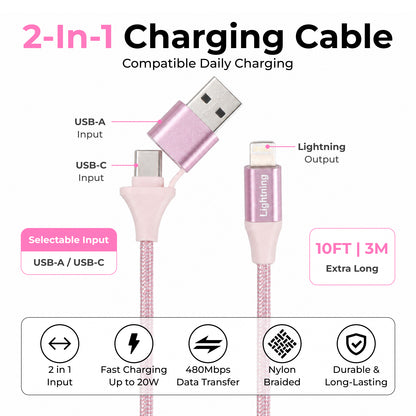 Emerald 10ft Braided USB-A or USB-C to Lightning, Fast Charging & Data Syncing Cable Compatible with iPhone