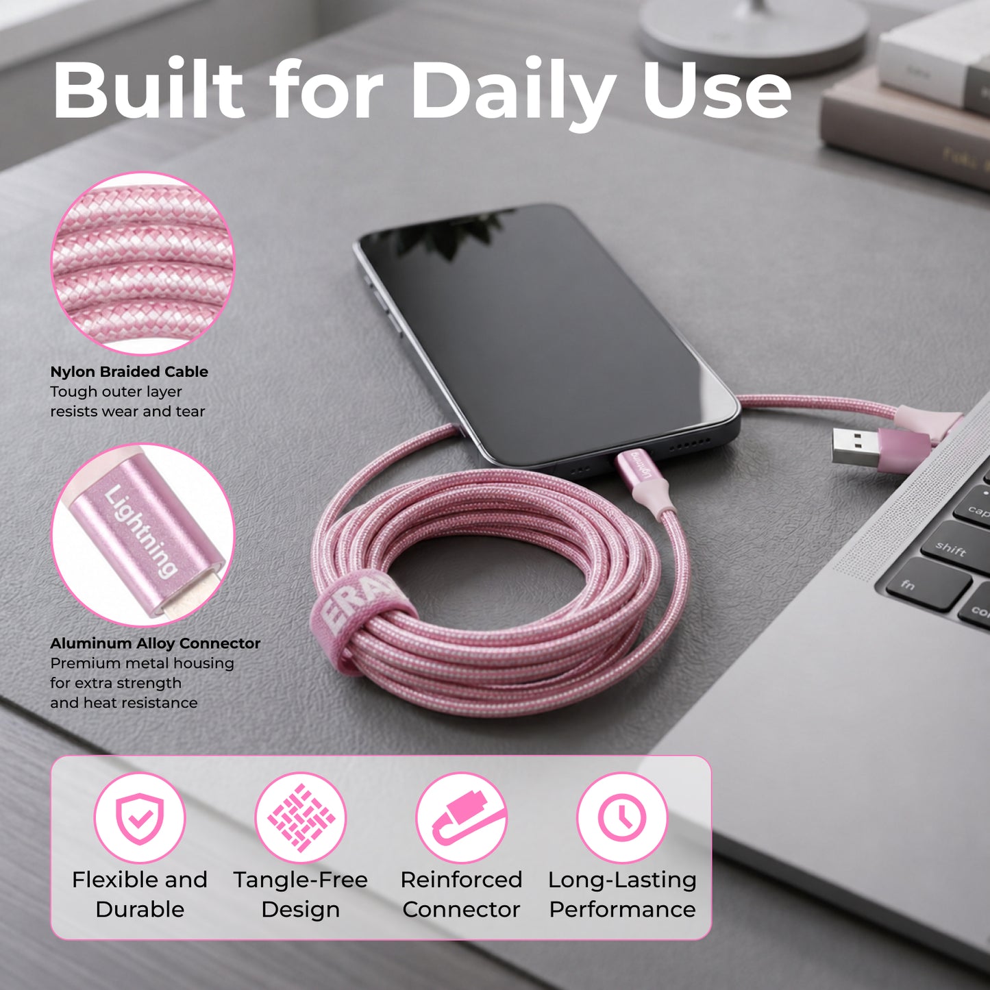 Emerald 10ft Braided USB-A or USB-C to Lightning, Fast Charging & Data Syncing Cable Compatible with iPhone