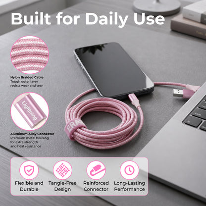 Emerald 10ft Braided USB-A or USB-C to Lightning, Fast Charging & Data Syncing Cable Compatible with iPhone