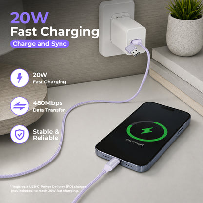 Emerald 10ft Braided USB-A or USB-C to Lightning, Fast Charging & Data Syncing Cable Compatible with iPhone