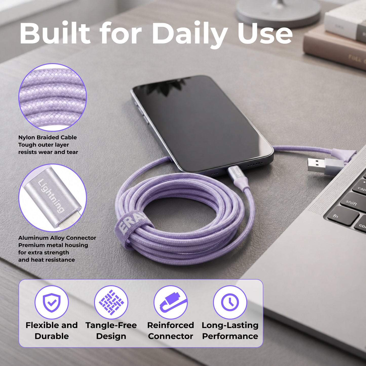 Emerald 10ft Braided USB-A or USB-C to Lightning, Fast Charging & Data Syncing Cable Compatible with iPhone