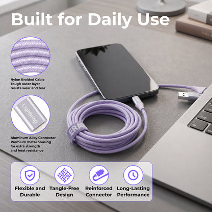 Emerald 10ft Braided USB-A or USB-C to Lightning, Fast Charging & Data Syncing Cable Compatible with iPhone