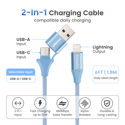 Emerald 6ft Braided USB-A or USB-C to Lightning, Fast Charging & Data Syncing Cable Compatible with iPhone