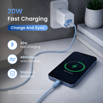 Emerald 6ft Braided USB-A or USB-C to Lightning, Fast Charging & Data Syncing Cable Compatible with iPhone
