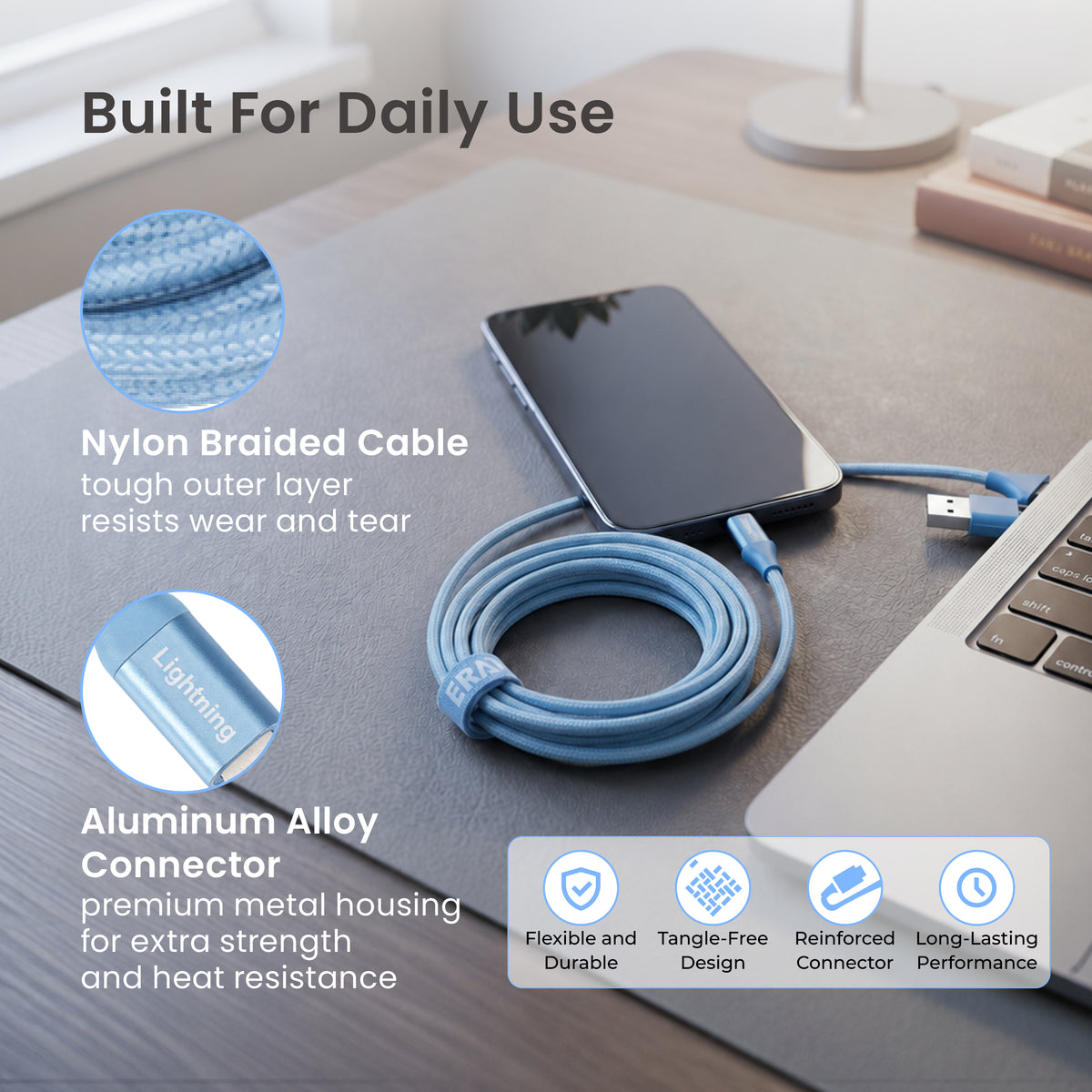 Emerald 6ft Braided USB-A or USB-C to Lightning, Fast Charging & Data Syncing Cable Compatible with iPhone