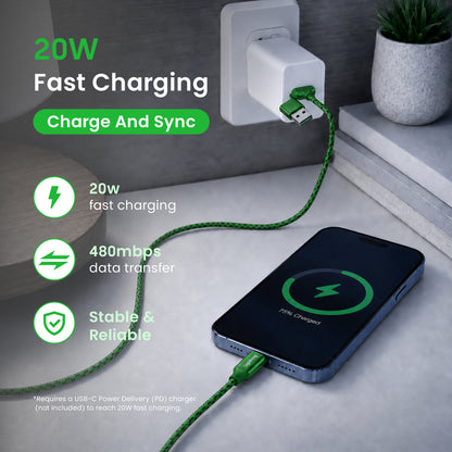 Emerald 6ft Braided USB-A or USB-C to Lightning, Fast Charging & Data Syncing Cable Compatible with iPhone