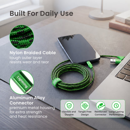 Emerald 6ft Braided USB-A or USB-C to Lightning, Fast Charging & Data Syncing Cable Compatible with iPhone