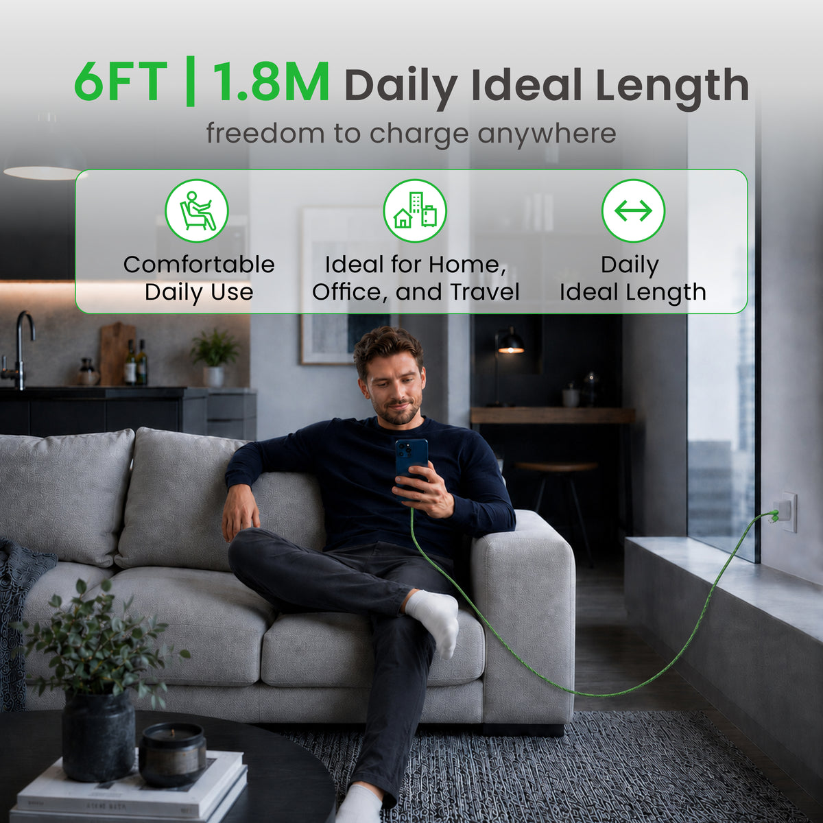 Emerald 6ft Braided USB-A or USB-C to Lightning, Fast Charging & Data Syncing Cable Compatible with iPhone