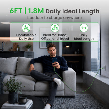 Emerald 6ft Braided USB-A or USB-C to Lightning, Fast Charging & Data Syncing Cable Compatible with iPhone
