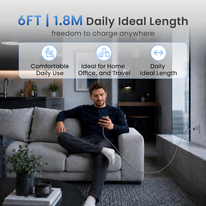 Emerald 6ft Braided USB-A or USB-C to Lightning, Fast Charging & Data Syncing Cable Compatible with iPhone