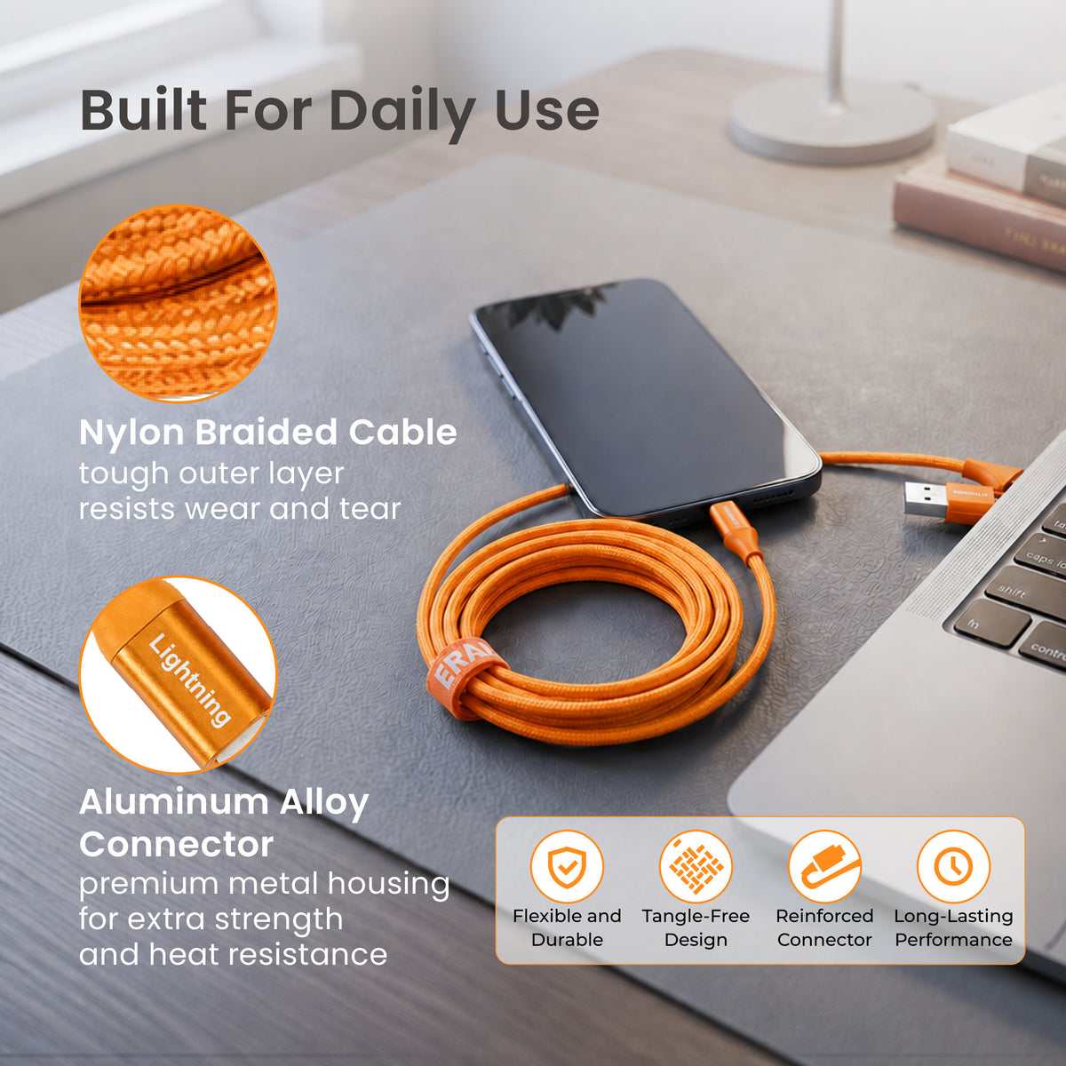 Emerald 6ft Braided USB-A or USB-C to Lightning, Fast Charging & Data Syncing Cable Compatible with iPhone