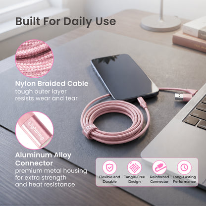 Emerald 6ft Braided USB-A or USB-C to Lightning, Fast Charging & Data Syncing Cable Compatible with iPhone