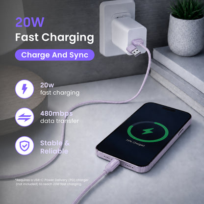 Emerald 6ft Braided USB-A or USB-C to Lightning, Fast Charging & Data Syncing Cable Compatible with iPhone