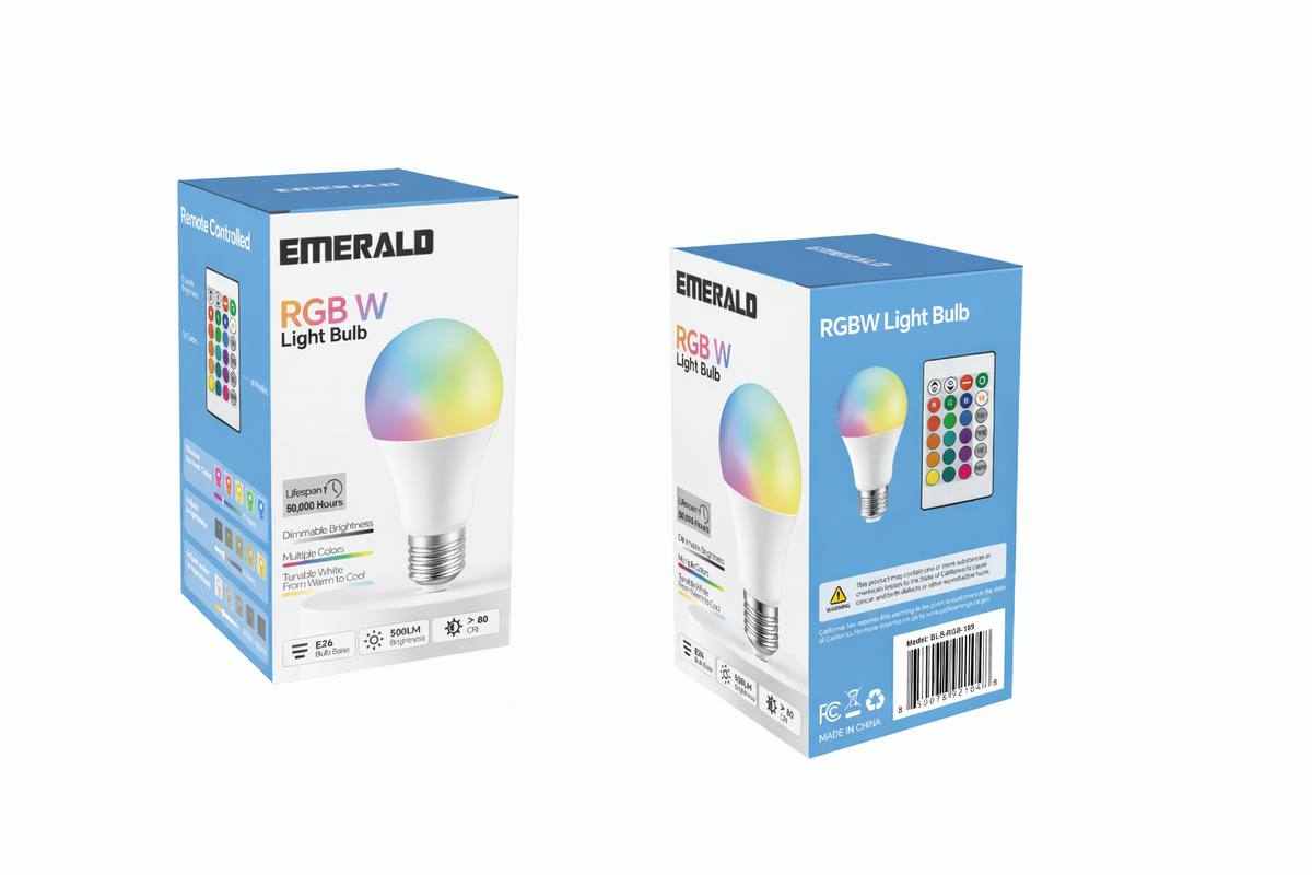 EMERALD RGBW LED Light Bulb, Adjustable Colors & White Light, 500 Lumens, E26 Base