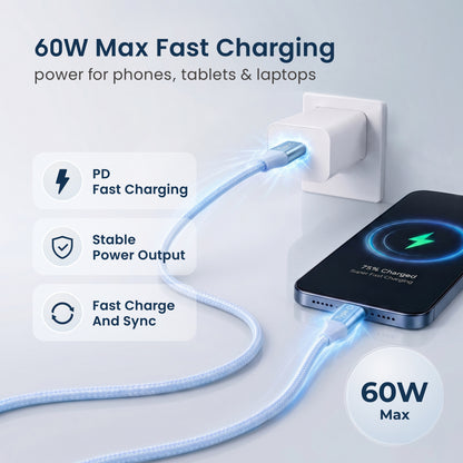 Emerald 10ft Braided USB-C to USB-C (Type-C), Fast Charging & Data Syncing Cable