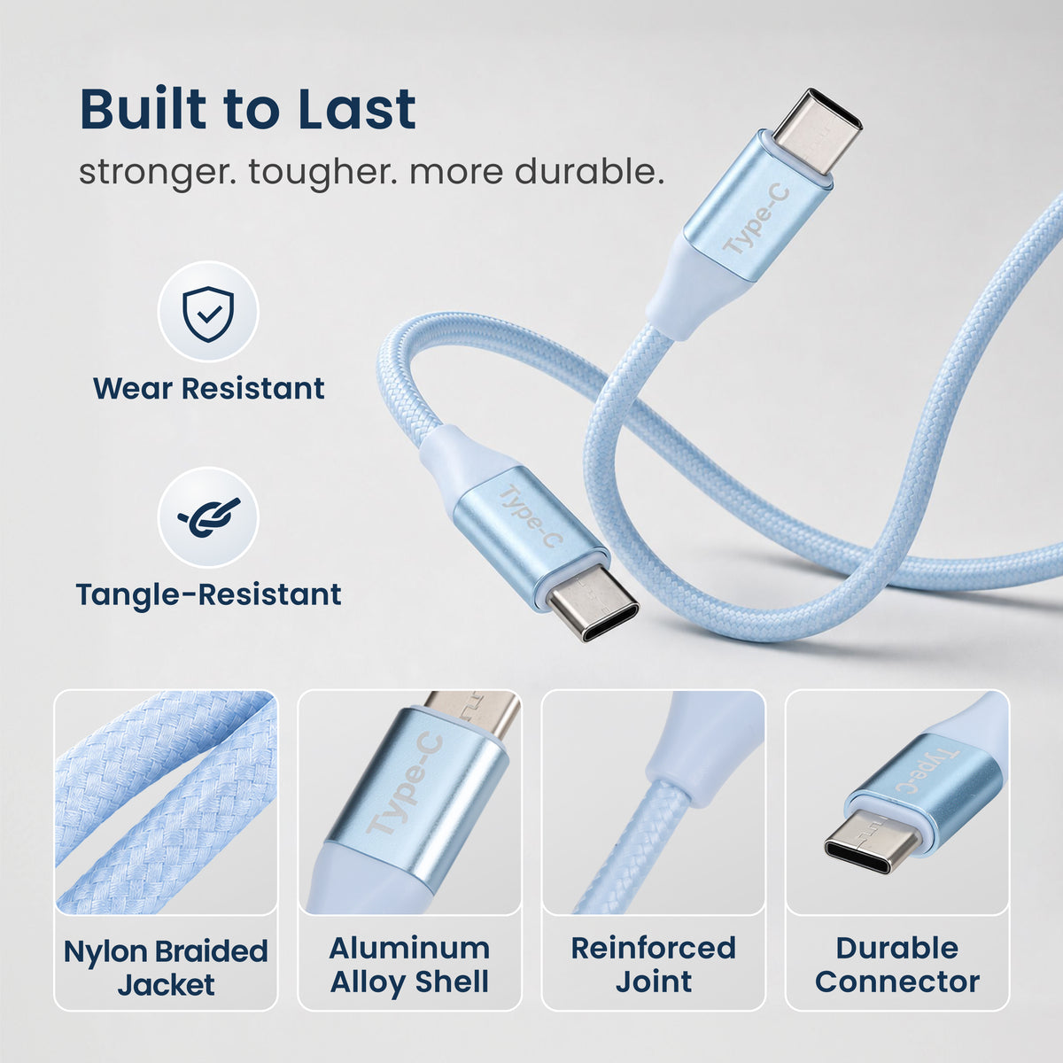 Emerald 10ft Braided USB-C to USB-C (Type-C), Fast Charging & Data Syncing Cable