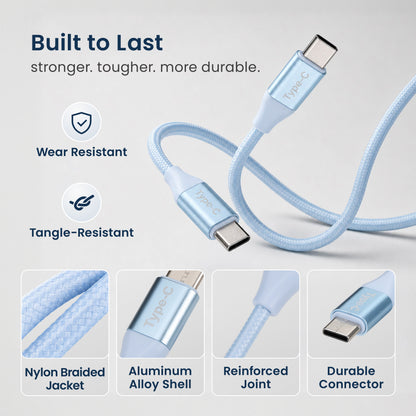 Emerald 10ft Braided USB-C to USB-C (Type-C), Fast Charging & Data Syncing Cable