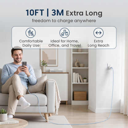 Emerald 10ft Braided USB-C to USB-C (Type-C), Fast Charging & Data Syncing Cable