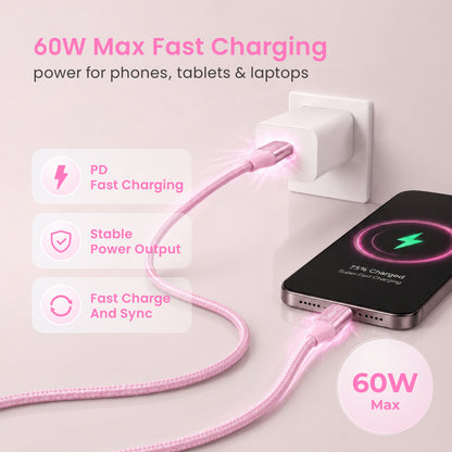 Emerald 10ft Braided USB-C to USB-C (Type-C), Fast Charging & Data Syncing Cable