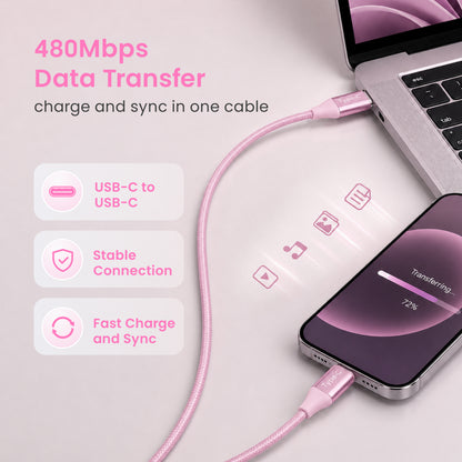 Emerald 10ft Braided USB-C to USB-C (Type-C), Fast Charging & Data Syncing Cable