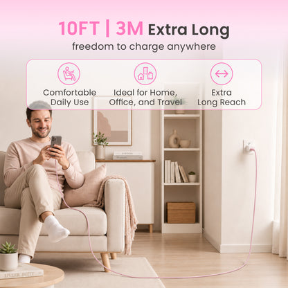 Emerald 10ft Braided USB-C to USB-C (Type-C), Fast Charging & Data Syncing Cable
