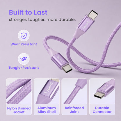 Emerald 10ft Braided USB-C to USB-C (Type-C), Fast Charging & Data Syncing Cable