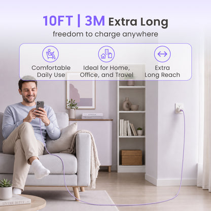 Emerald 10ft Braided USB-C to USB-C (Type-C), Fast Charging & Data Syncing Cable