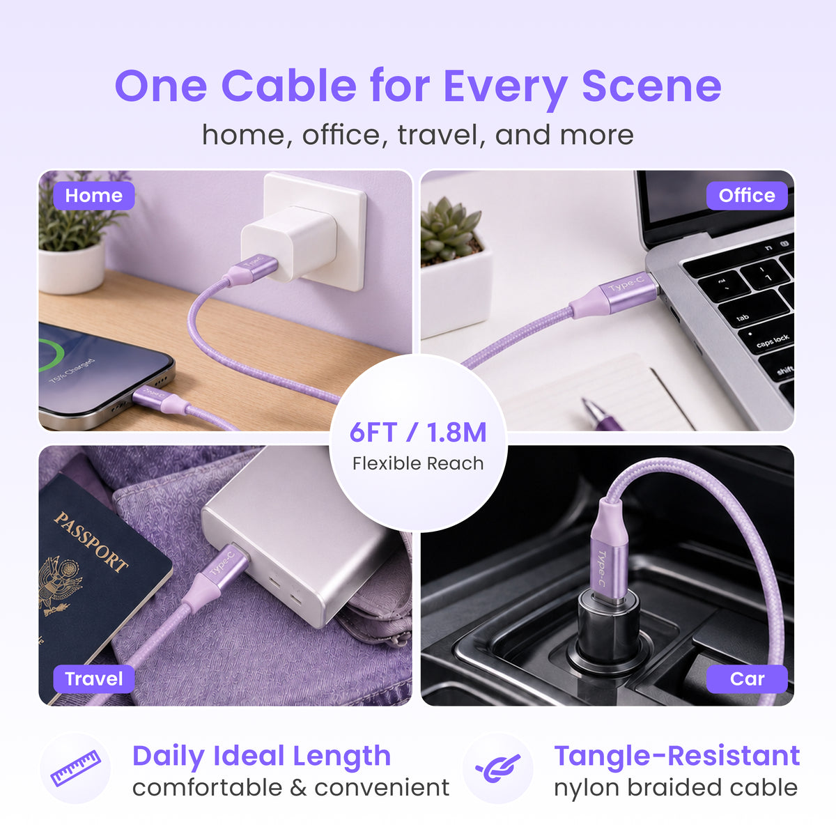Emerald 10ft Braided USB-C to USB-C (Type-C), Fast Charging & Data Syncing Cable