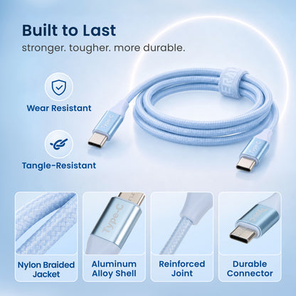 Emerald 6ft Braided USB-C to USB-C (Type-C), Fast Charging & Data Syncing Cable