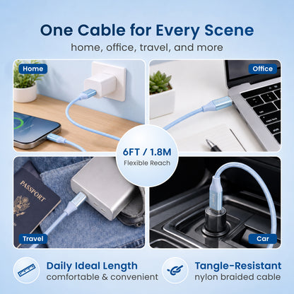 Emerald 6ft Braided USB-C to USB-C (Type-C), Fast Charging & Data Syncing Cable