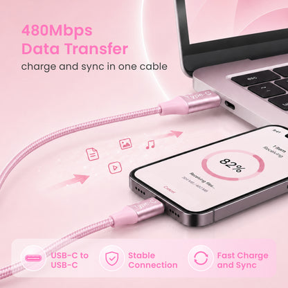 Emerald 6ft Braided USB-C to USB-C (Type-C), Fast Charging & Data Syncing Cable