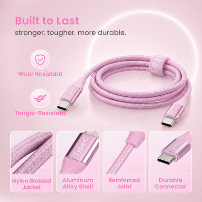 Emerald 6ft Braided USB-C to USB-C (Type-C), Fast Charging & Data Syncing Cable