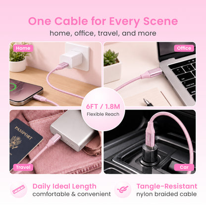 Emerald 6ft Braided USB-C to USB-C (Type-C), Fast Charging & Data Syncing Cable