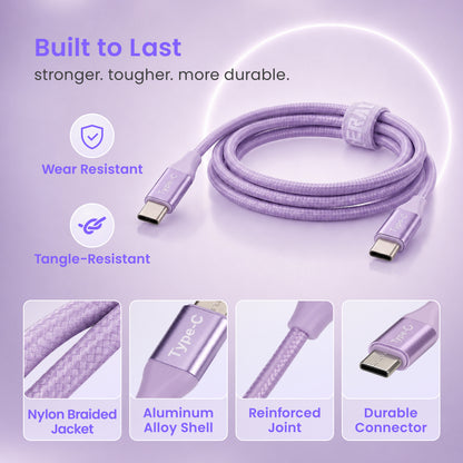 Emerald 6ft Braided USB-C to USB-C (Type-C), Fast Charging & Data Syncing Cable