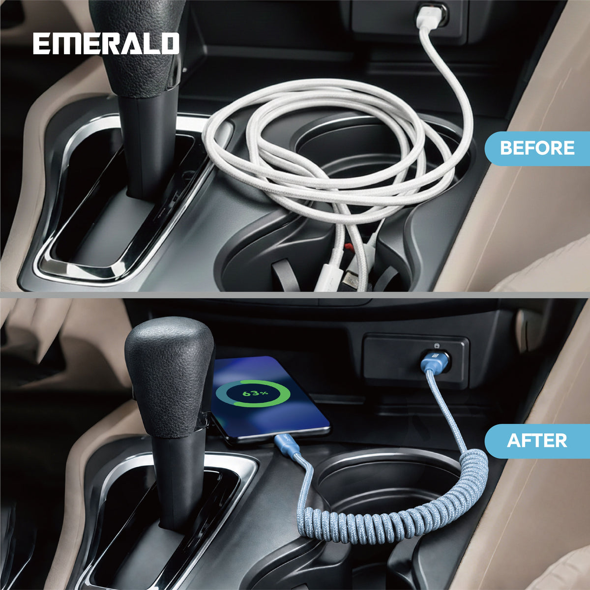 Emerald 4ft Coiled USB-C to USB-C Charging Cable, 60W Fast Charging