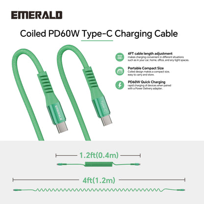 Emerald 4ft Coiled USB-C to USB-C Charging Cable, 60W Fast Charging