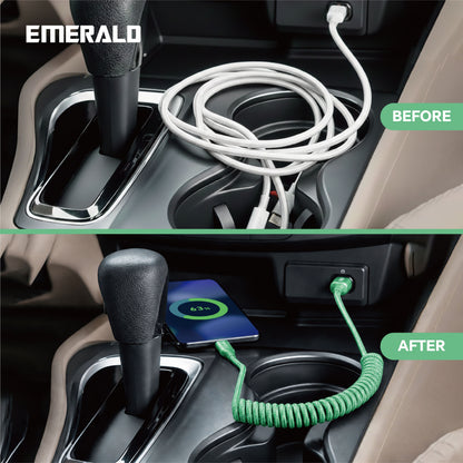 Emerald 4ft Coiled USB-C to USB-C Charging Cable, 60W Fast Charging