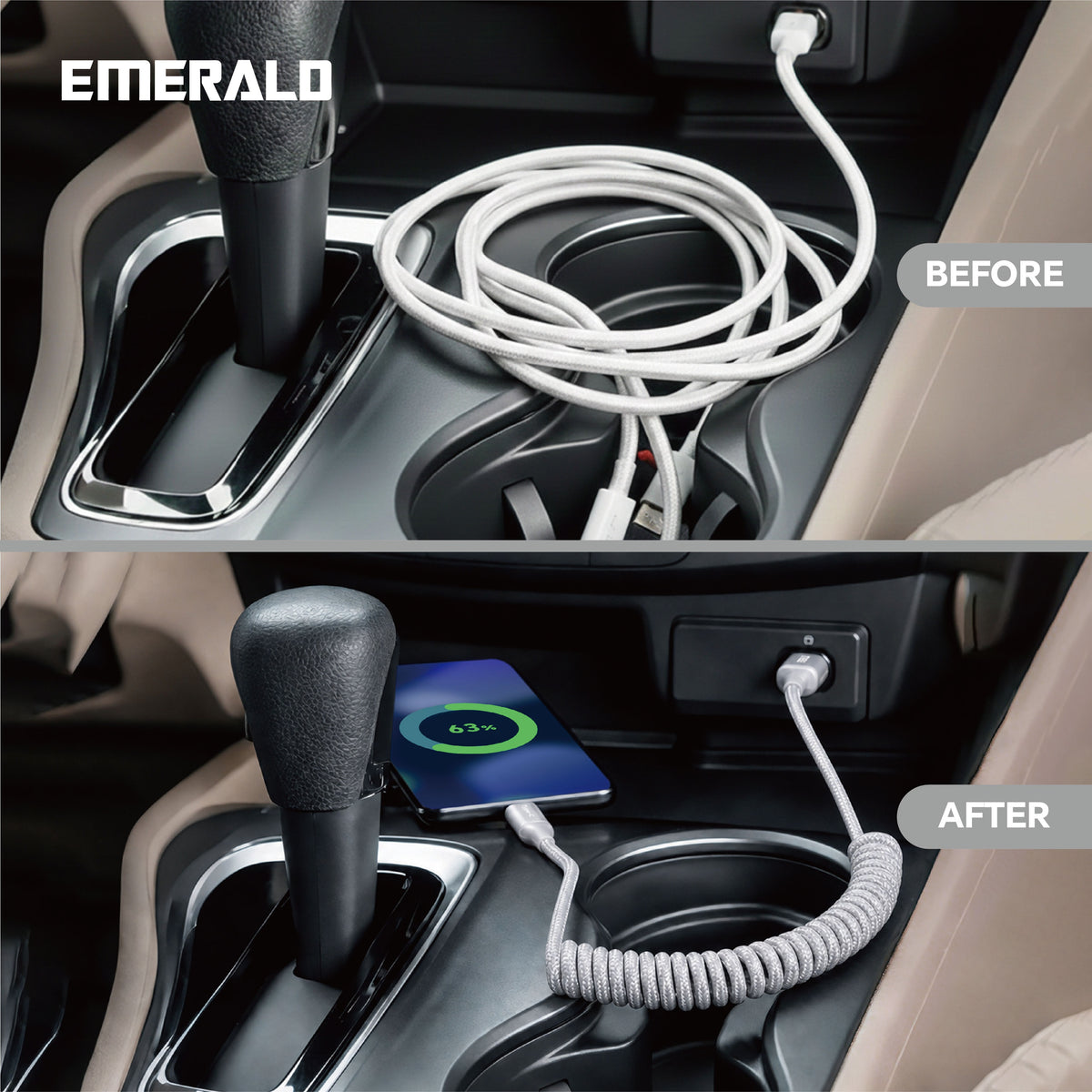 Emerald 4ft Coiled USB-C to USB-C Charging Cable, 60W Fast Charging
