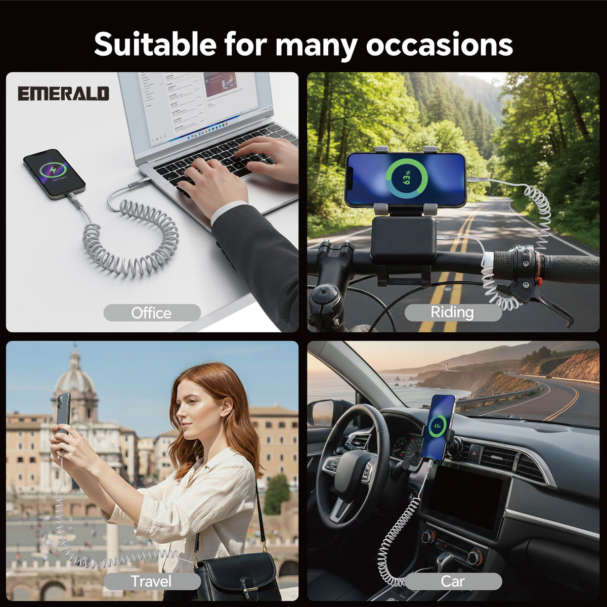 Emerald 4ft Coiled USB-C to USB-C Charging Cable, 60W Fast Charging