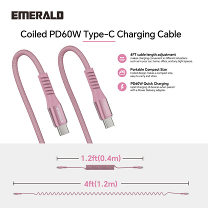 Emerald 4ft Coiled USB-C to USB-C Charging Cable, 60W Fast Charging