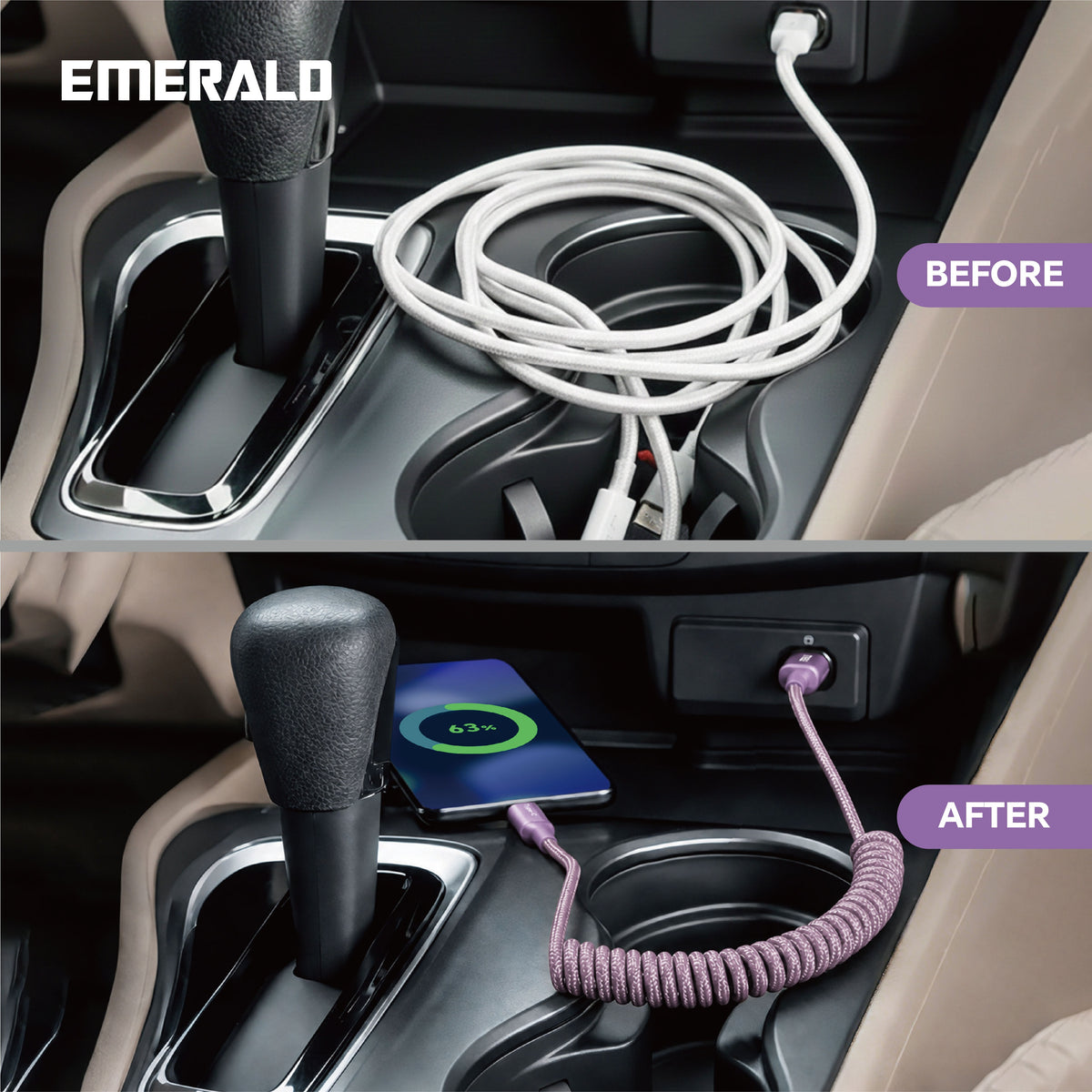 Emerald 4ft Coiled USB-C to USB-C Charging Cable, 60W Fast Charging
