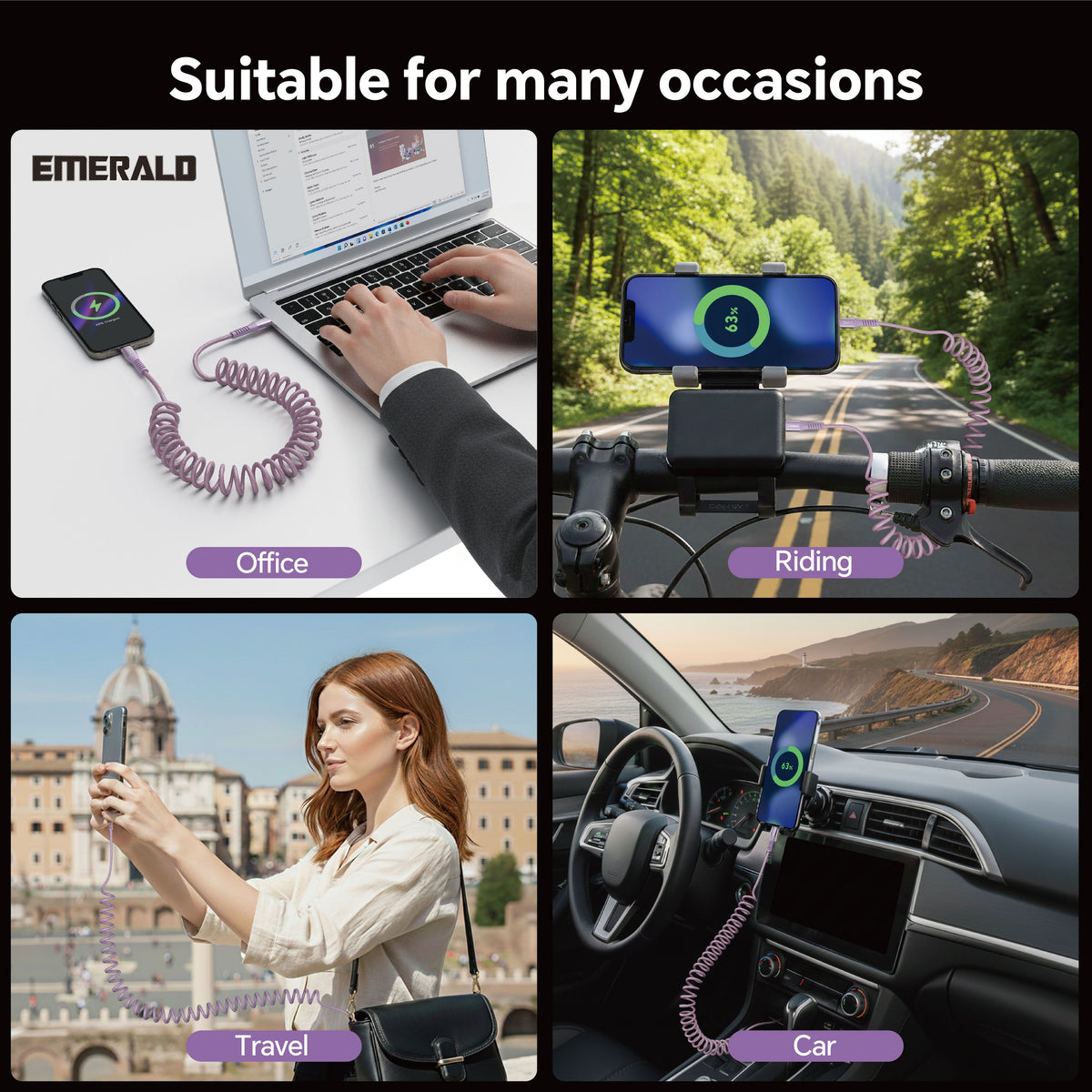 Emerald 4ft Coiled USB-C to USB-C Charging Cable, 60W Fast Charging