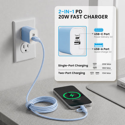 Emerald 6ft 4-in-1 Braided USB-A & Type-C to Lightning & Type-C with Adapter, Fast Charging & Data Syncing Cable